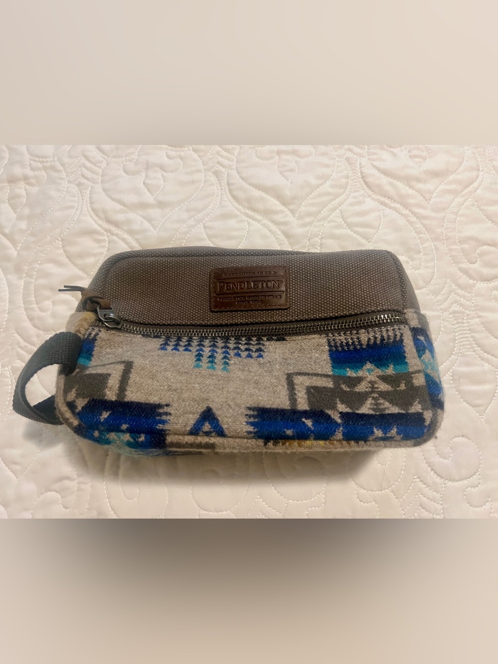 Pendleton Gray and Blue Patterned Wool Toiletry Bag